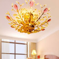 Modern bedroom flush mount ceiling fancy light with pink crystals 10013